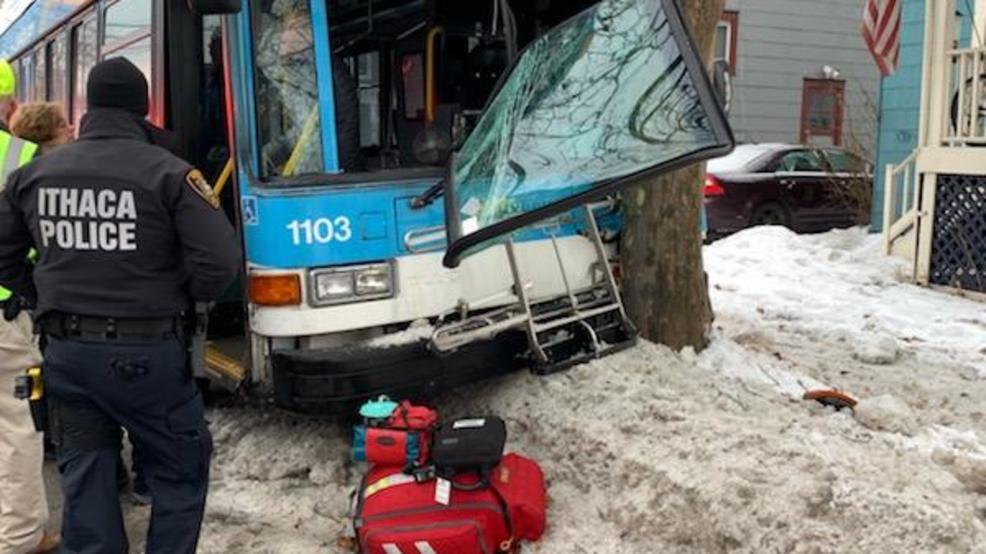 Bus crashes into car and tree in Ithaca injuring six people WSTM
