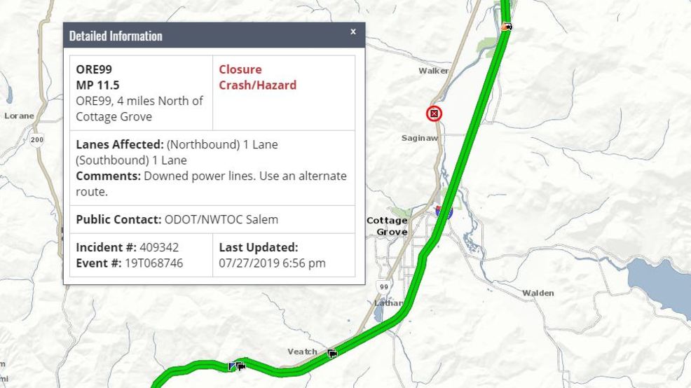 1 Lane Open On Highway 99 North Of Cottage Grove After Crash